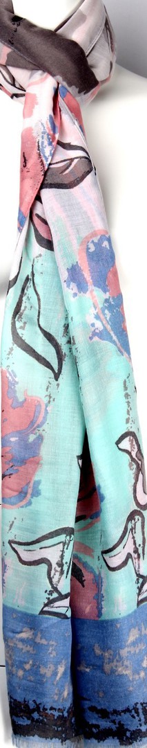 Printed  scarf floral abstract w lurex stems  blue Style:SC/4501/BLUE image 0